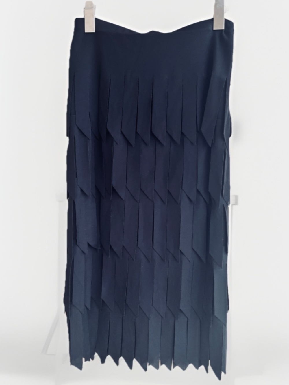 RARE Vintage Tadashi Shoji Black Fringe Tiered Car Wash Midi Skirt Women S Y2K